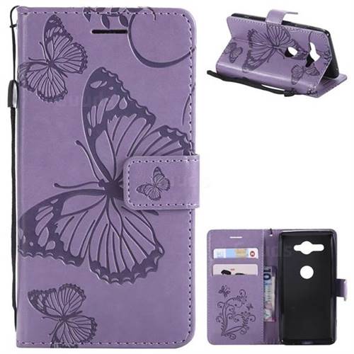 Embossing 3D Butterfly Leather Wallet Case for Sony Xperia XZ2 Compact - Purple