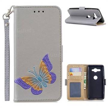 Imprint Embossing Butterfly Leather Wallet Case for Sony Xperia XZ2 Compact - Grey