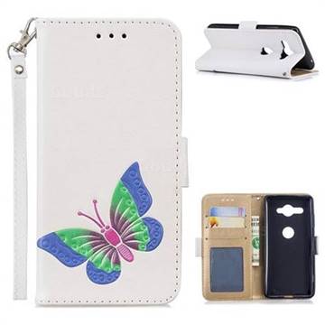 Imprint Embossing Butterfly Leather Wallet Case for Sony Xperia XZ2 Compact - White