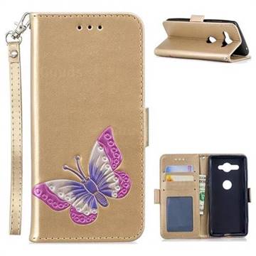 Imprint Embossing Butterfly Leather Wallet Case for Sony Xperia XZ2 Compact - Golden