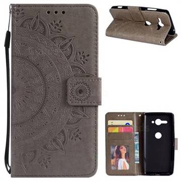 Intricate Embossing Datura Leather Wallet Case for Sony Xperia XZ2 Compact - Gray