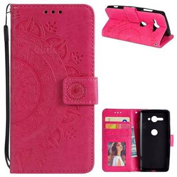 Intricate Embossing Datura Leather Wallet Case for Sony Xperia XZ2 Compact - Rose Red