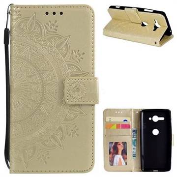 Intricate Embossing Datura Leather Wallet Case for Sony Xperia XZ2 Compact - Golden
