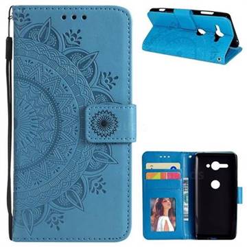 Intricate Embossing Datura Leather Wallet Case for Sony Xperia XZ2 Compact - Blue