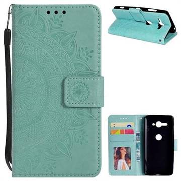 Intricate Embossing Datura Leather Wallet Case for Sony Xperia XZ2 Compact - Mint Green