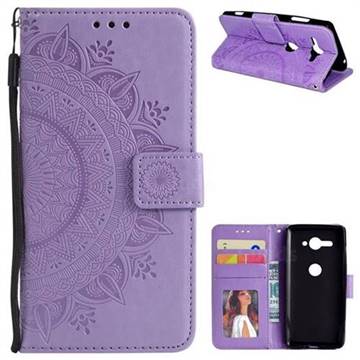 Intricate Embossing Datura Leather Wallet Case for Sony Xperia XZ2 Compact - Purple