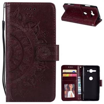 Intricate Embossing Datura Leather Wallet Case for Sony Xperia XZ2 Compact - Brown