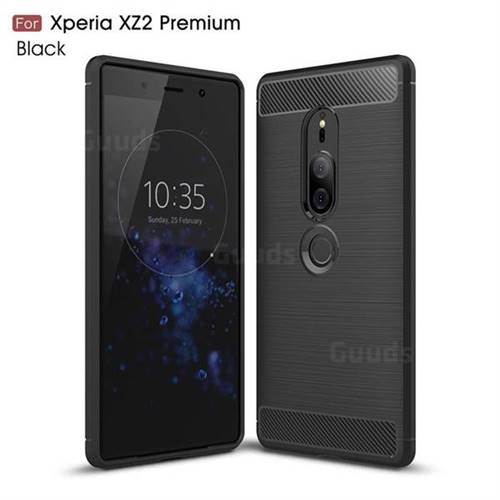 Luxury Carbon Fiber Brushed Wire Drawing Silicone TPU Back Cover for Sony Xperia XZ2 Premium - Black