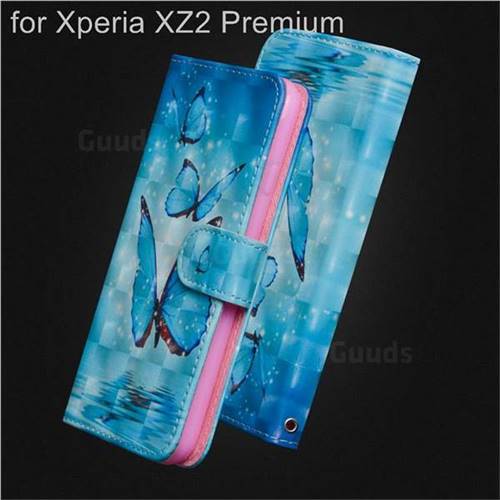 Blue Sea Butterflies 3D Painted Leather Wallet Case for Sony Xperia XZ2 Premium