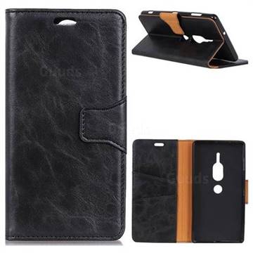 MURREN Luxury Crazy Horse PU Leather Wallet Phone Case for Sony Xperia XZ2 Premium - Black