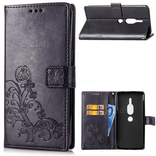 Embossing Imprint Four-Leaf Clover Leather Wallet Case for Sony Xperia XZ2 Premium - Black