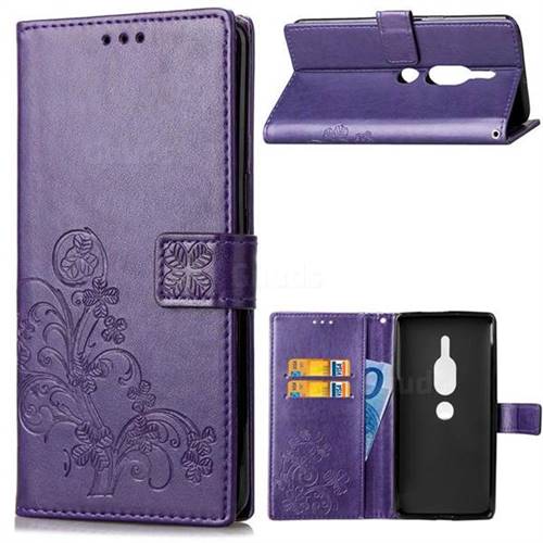 Embossing Imprint Four-Leaf Clover Leather Wallet Case for Sony Xperia XZ2 Premium - Purple