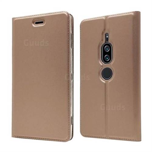 Ultra Slim Card Magnetic Automatic Suction Leather Wallet Case for Sony Xperia XZ2 Premium - Rose Gold