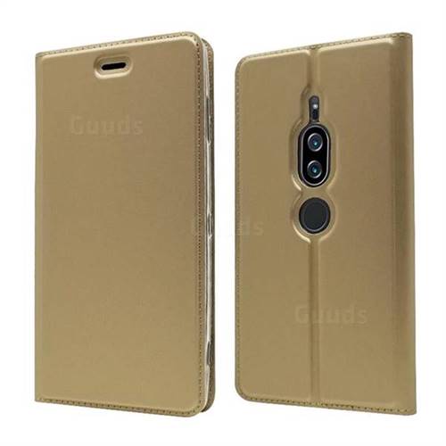 Ultra Slim Card Magnetic Automatic Suction Leather Wallet Case for Sony Xperia XZ2 Premium - Champagne