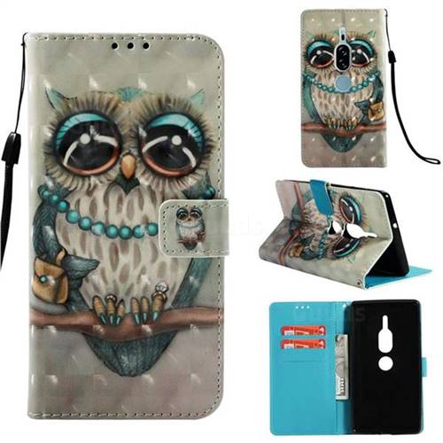 Sweet Gray Owl 3D Painted Leather Wallet Case for Sony Xperia XZ2 Premium