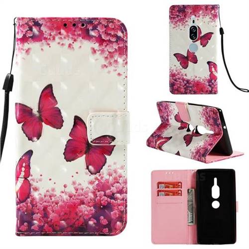 Rose Butterfly 3D Painted Leather Wallet Case for Sony Xperia XZ2 Premium