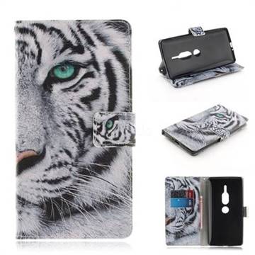 White Tiger PU Leather Wallet Case for Sony Xperia XZ2 Premium