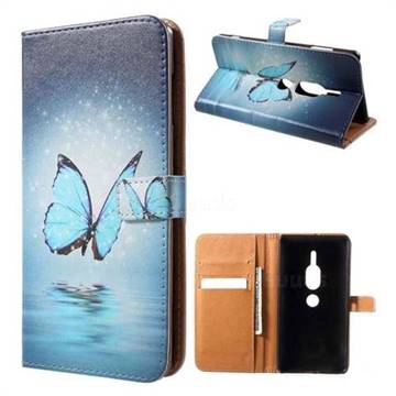 Sea Blue Butterfly Leather Wallet Case for Sony Xperia XZ2 Premium
