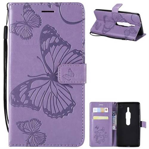 Embossing 3D Butterfly Leather Wallet Case for Sony Xperia XZ2 Premium - Purple