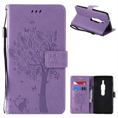 Embossing Butterfly Tree Leather Wallet Case for Sony Xperia XZ2 Premium - Violet