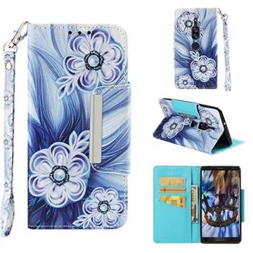 Button Flower Big Metal Buckle PU Leather Wallet Phone Case for Sony Xperia XZ2 Premium