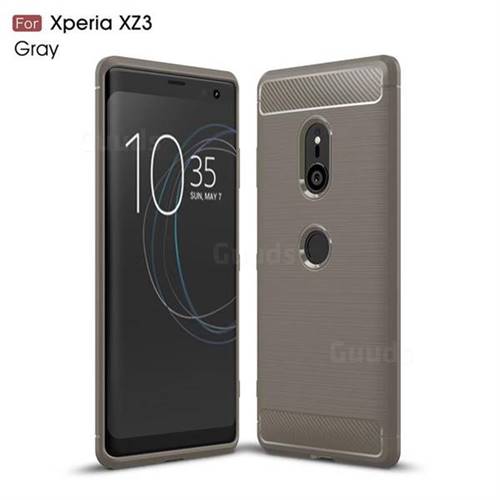 Luxury Carbon Fiber Brushed Wire Drawing Silicone TPU Back Cover for Sony Xperia XZ3 - Gray
