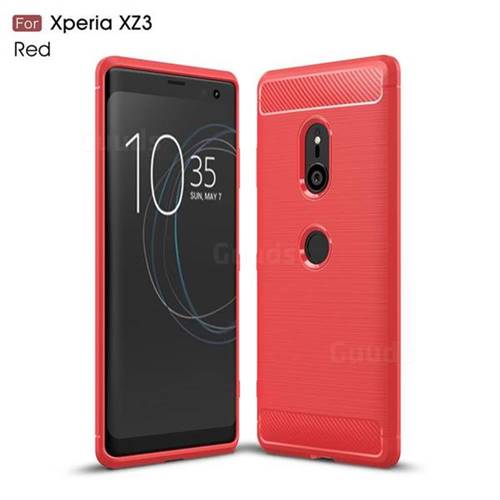 Luxury Carbon Fiber Brushed Wire Drawing Silicone TPU Back Cover for Sony Xperia XZ3 - Red