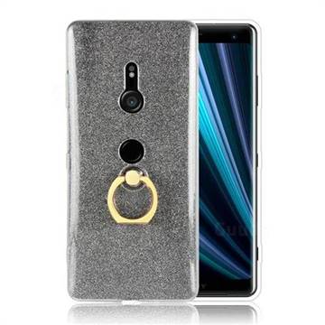 Luxury Soft TPU Glitter Back Ring Cover with 360 Rotate Finger Holder Buckle for Sony Xperia XZ3 - Black