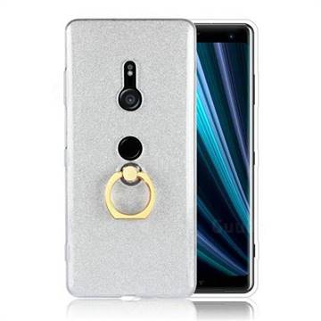 Luxury Soft TPU Glitter Back Ring Cover with 360 Rotate Finger Holder Buckle for Sony Xperia XZ3 - White