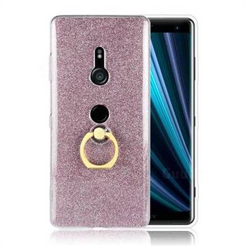 Luxury Soft TPU Glitter Back Ring Cover with 360 Rotate Finger Holder Buckle for Sony Xperia XZ3 - Pink