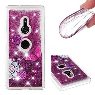 Purple Flower Butterfly Dynamic Liquid Glitter Quicksand Soft TPU Case for Sony Xperia XZ3