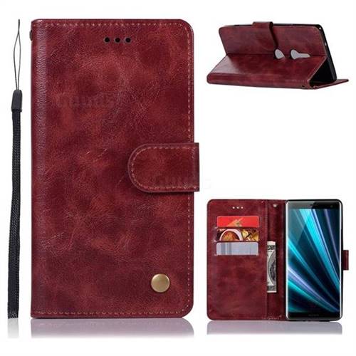 Luxury Retro Leather Wallet Case for Sony Xperia XZ3 - Wine Red