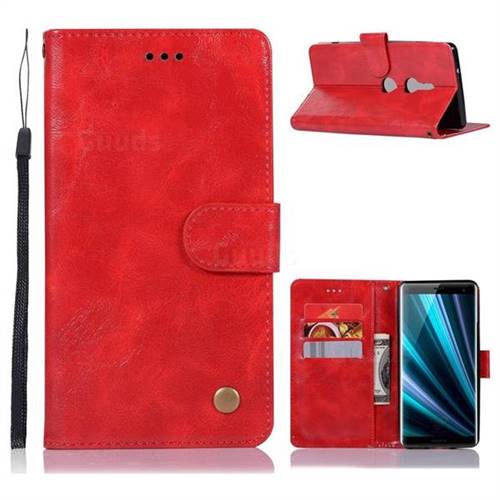 Luxury Retro Leather Wallet Case for Sony Xperia XZ3 - Red