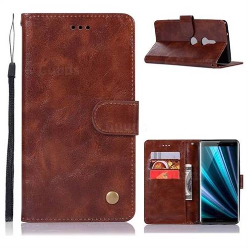 Luxury Retro Leather Wallet Case for Sony Xperia XZ3 - Brown