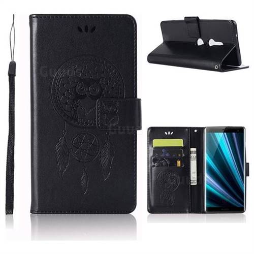 Intricate Embossing Owl Campanula Leather Wallet Case for Sony Xperia XZ3 - Black
