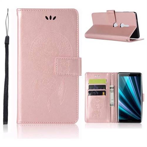 Intricate Embossing Owl Campanula Leather Wallet Case for Sony Xperia XZ3 - Rose Gold