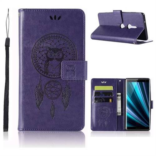 Intricate Embossing Owl Campanula Leather Wallet Case for Sony Xperia XZ3 - Purple