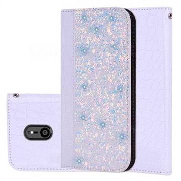 Shiny Crocodile Pattern Stitching Magnetic Closure Flip Holster Shockproof Phone Cases for Sony Xperia XZ3 - White Silver