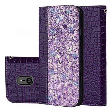 Shiny Crocodile Pattern Stitching Magnetic Closure Flip Holster Shockproof Phone Cases for Sony Xperia XZ3 - Purple