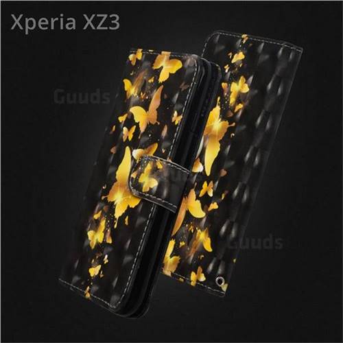 Golden Butterfly 3D Painted Leather Wallet Case for Sony Xperia XZ3