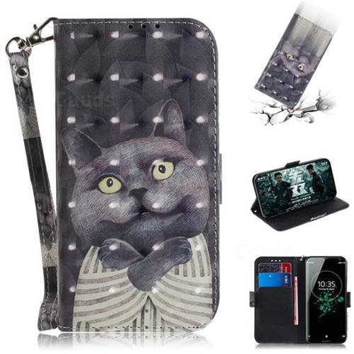 Cat Embrace 3D Painted Leather Wallet Phone Case for Sony Xperia XZ3