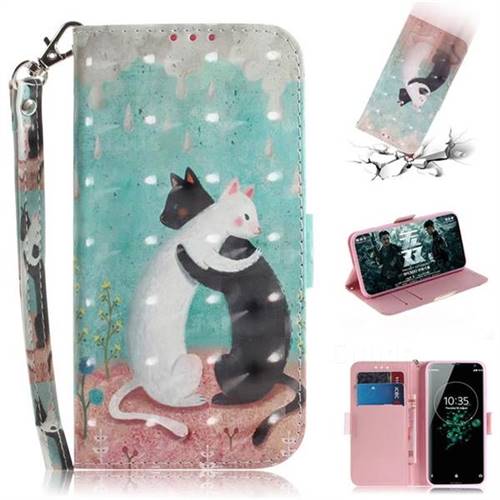 Black and White Cat 3D Painted Leather Wallet Phone Case for Sony Xperia XZ3