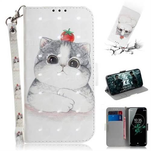 Cute Tomato Cat 3D Painted Leather Wallet Phone Case for Sony Xperia XZ3
