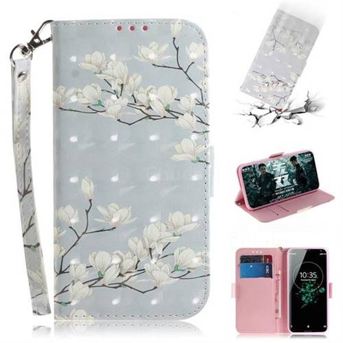 Magnolia Flower 3D Painted Leather Wallet Phone Case for Sony Xperia XZ3