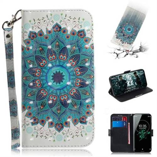 Peacock Mandala 3D Painted Leather Wallet Phone Case for Sony Xperia XZ3