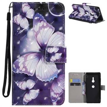 Violet butterfly 3D Painted Leather Wallet Case for Sony Xperia XZ3