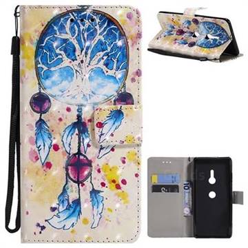 Blue Dream Catcher 3D Painted Leather Wallet Case for Sony Xperia XZ3