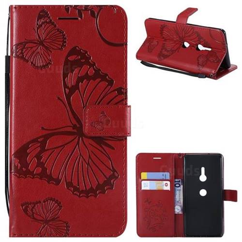 Embossing 3D Butterfly Leather Wallet Case for Sony Xperia XZ3 - Red