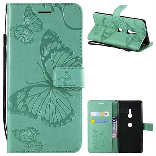 Embossing 3D Butterfly Leather Wallet Case for Sony Xperia XZ3 - Green
