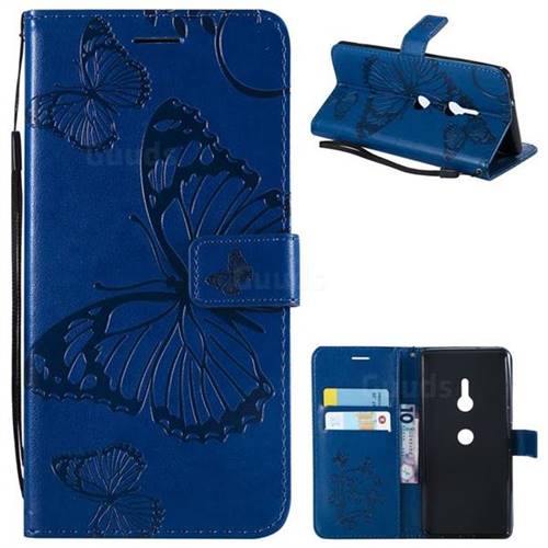 Embossing 3D Butterfly Leather Wallet Case for Sony Xperia XZ3 - Blue